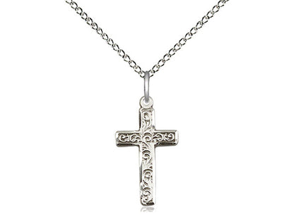 Sterling Silver Cross Pendant on a 18 inch Sterling Silver Light Curb Chain - Unique Catholic Gifts