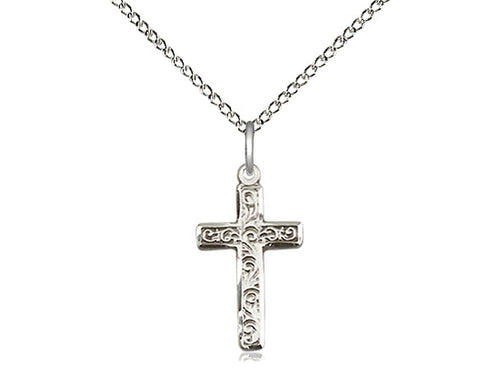 Sterling Silver Cross Pendant on a 18 inch Sterling Silver Light Curb Chain - Unique Catholic Gifts