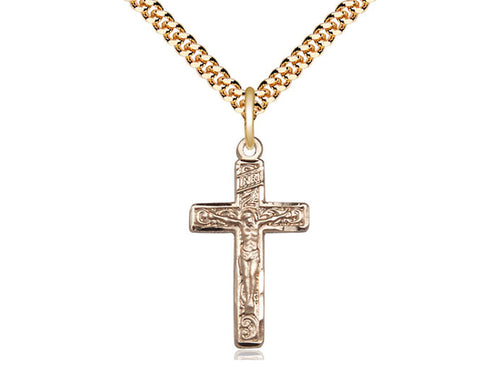 14kt Gold Filled Crucifix Pendant on a 24 inch Gold Plate Heavy Curb Chain - Unique Catholic Gifts