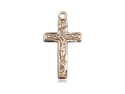 14kt Gold Filled Crucifix Pendant on a 24 inch Gold Plate Heavy Curb Chain - Unique Catholic Gifts