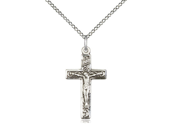 Sterling Silver Crucifix Pendant on a 18 inch Sterling Silver Light Curb Chain - Unique Catholic Gifts