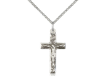 Sterling Silver Crucifix Pendant on a 18 inch Sterling Silver Light Curb Chain - Unique Catholic Gifts