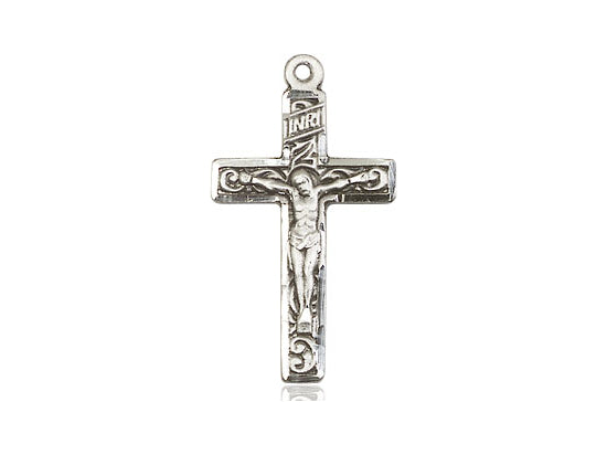 Sterling Silver Crucifix Pendant on a 18 inch Sterling Silver Light Curb Chain - Unique Catholic Gifts