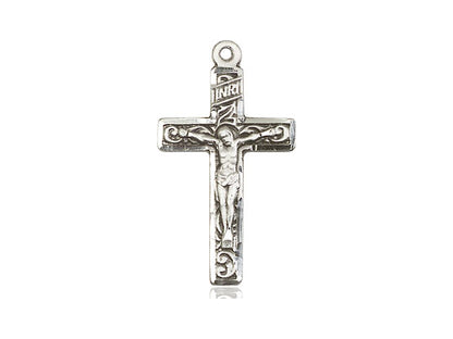 Sterling Silver Crucifix Pendant on a 18 inch Sterling Silver Light Curb Chain - Unique Catholic Gifts
