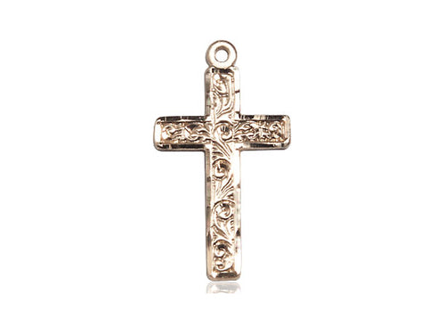 14kt Gold Filled Cross Pendant on a 24 inch Gold Plate Heavy Curb Chain - Unique Catholic Gifts