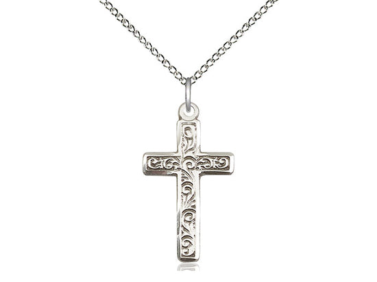 Sterling Silver Cross Pendant on a 18 inch Sterling Silver Light Curb Chain - Unique Catholic Gifts