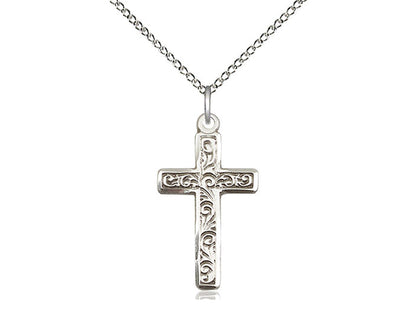 Sterling Silver Cross Pendant on a 18 inch Sterling Silver Light Curb Chain - Unique Catholic Gifts