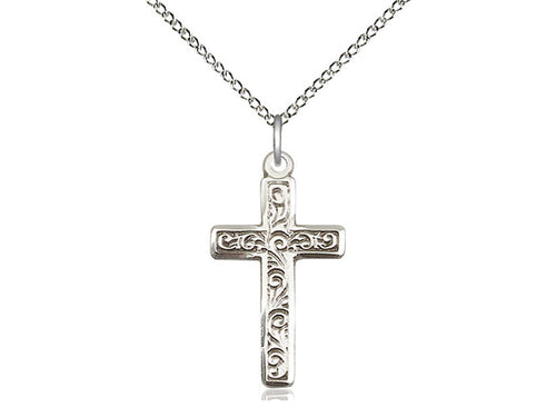 Sterling Silver Cross Pendant on a 18 inch Sterling Silver Light Curb Chain - Unique Catholic Gifts