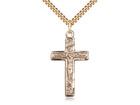 4kt Gold Filled Crucifix Pendant on a 24 inch Gold Plate Heavy Curb Chain - Unique Catholic Gifts