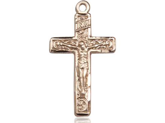 4kt Gold Filled Crucifix Pendant on a 24 inch Gold Plate Heavy Curb Chain - Unique Catholic Gifts