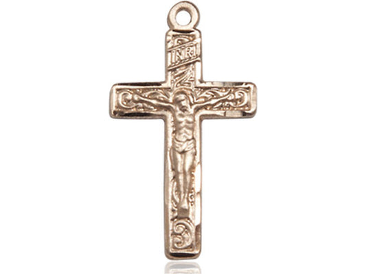 4kt Gold Filled Crucifix Pendant on a 24 inch Gold Plate Heavy Curb Chain - Unique Catholic Gifts