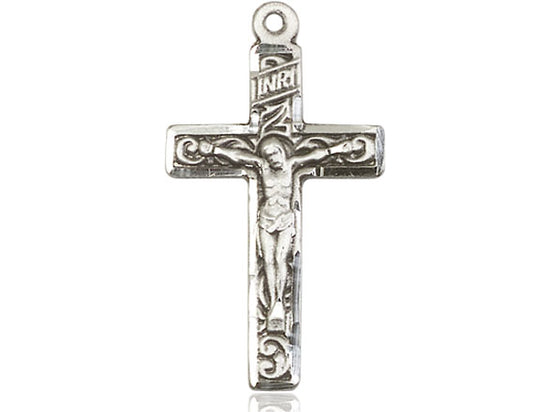 sterling Silver Crucifix Pendant on a 24 inch Light Rhodium Heavy Curb Chain - Unique Catholic Gifts