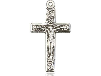 sterling Silver Crucifix Pendant on a 24 inch Light Rhodium Heavy Curb Chain - Unique Catholic Gifts