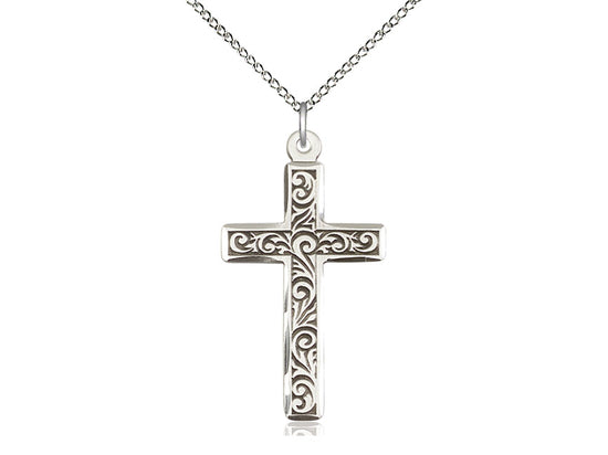 Sterling Silver Cross Pendant on a 18 inch Sterling Silver Light Curb Chain - Unique Catholic Gifts