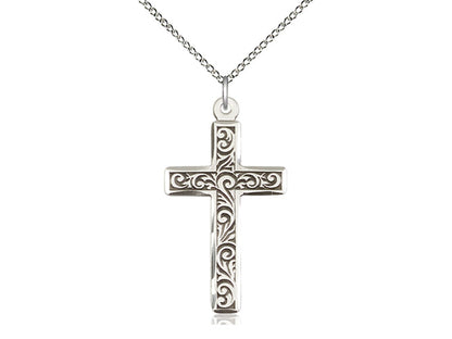 Sterling Silver Cross Pendant on a 18 inch Sterling Silver Light Curb Chain - Unique Catholic Gifts