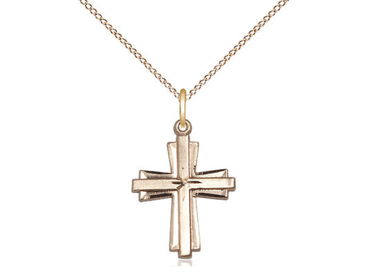 14kt Gold Filled Cross Pendant on a 18 inch Gold Filled Light Curb Chain - Unique Catholic Gifts
