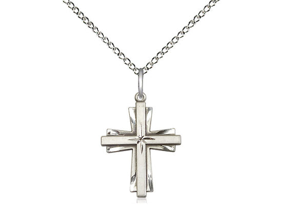 Sterling Silver Cross Pendant on a 18 inch Sterling Silver Light Curb Chain - Unique Catholic Gifts