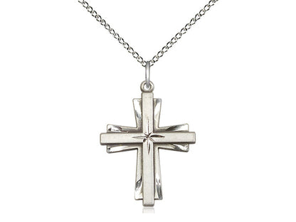 Sterling Silver Cross Pendant on a 18 inch Sterling Silver Light Curb Chain - Unique Catholic Gifts