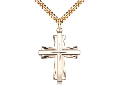14kt Gold Filled Cross Pendant on a 24 inch Gold Plate Heavy Curb Chain - Unique Catholic Gifts
