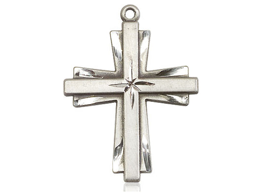 Sterling Silver Cross Pendant on a 24 inch Light Rhodium Heavy Curb Chain - Unique Catholic Gifts