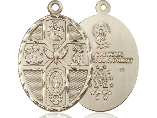 14kt Gold Filled 5-Way Holy Spirit Pendant on a 24 inch Gold Plate Heavy Curb Chain - Unique Catholic Gifts