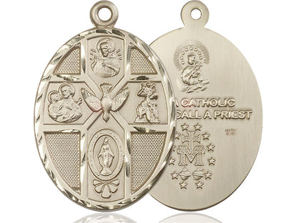 14kt Gold Filled 5-Way Holy Spirit Pendant on a 24 inch Gold Plate Heavy Curb Chain - Unique Catholic Gifts