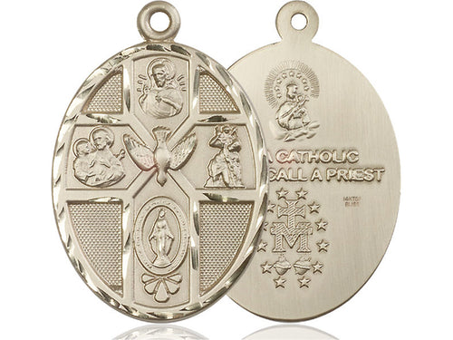 14kt Gold Filled 5-Way Holy Spirit Pendant on a 24 inch Gold Plate Heavy Curb Chain - Unique Catholic Gifts