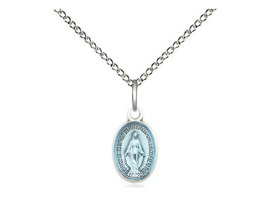 Sterling Silver Miraculous Pendant on a 18 inch Sterling Silver Light Curb Chain - Unique Catholic Gifts