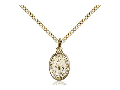 14kt Gold Filled Miraculous Pendant on a 18 inch Gold Filled Light Curb Chain. - Unique Catholic Gifts