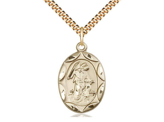 14kt Gold Filled Guardian Angel Pendant on a 24 inch Gold Plate Heavy Curb Chain - Unique Catholic Gifts