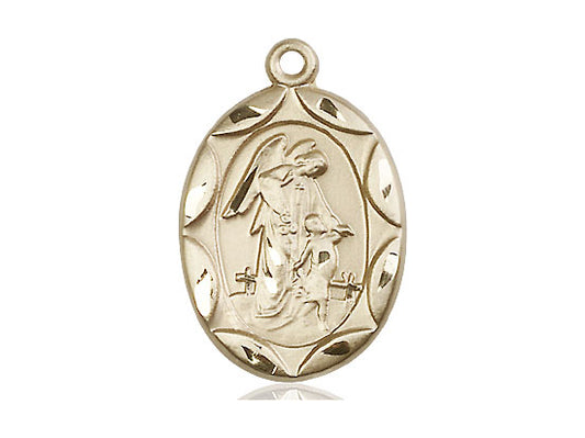 14kt Gold Filled Guardian Angel Pendant on a 24 inch Gold Plate Heavy Curb Chain - Unique Catholic Gifts