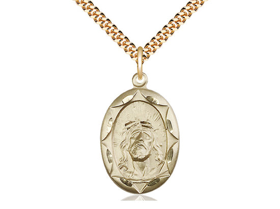 14kt Gold Filled Ecce Homo Pendant on a 24 inch Gold Plate Heavy Curb Chain - Unique Catholic Gifts