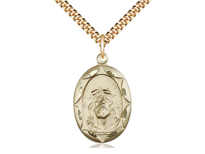 14kt Gold Filled Ecce Homo Pendant on a 24 inch Gold Plate Heavy Curb Chain - Unique Catholic Gifts