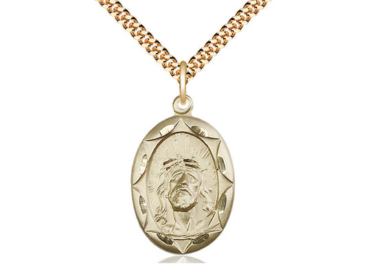 14kt Gold Filled Ecce Homo Pendant on a 24 inch Gold Plate Heavy Curb Chain - Unique Catholic Gifts