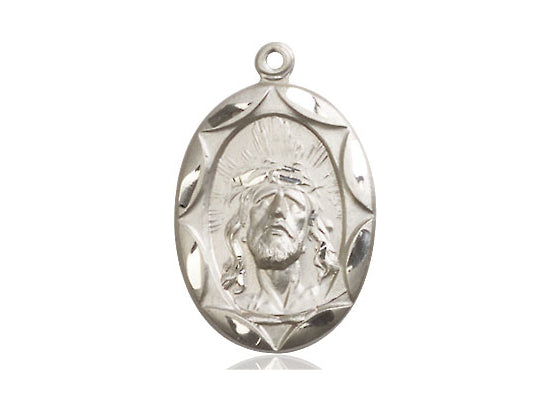 Sterling Silver Ecce Homo Pendant on a 24 inch Light Rhodium Heavy Curb Chain - Unique Catholic Gifts