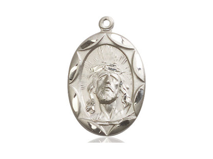 Sterling Silver Ecce Homo Pendant on a 24 inch Light Rhodium Heavy Curb Chain - Unique Catholic Gifts