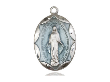 Sterling Silver Miraculous Pendant on a 24 inch Light Rhodium Heavy Curb Chain - Unique Catholic Gifts
