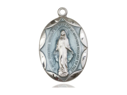 Sterling Silver Miraculous Pendant on a 24 inch Light Rhodium Heavy Curb Chain - Unique Catholic Gifts