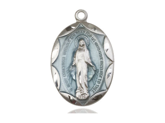 Sterling Silver Miraculous Pendant on a 24 inch Light Rhodium Heavy Curb Chain - Unique Catholic Gifts