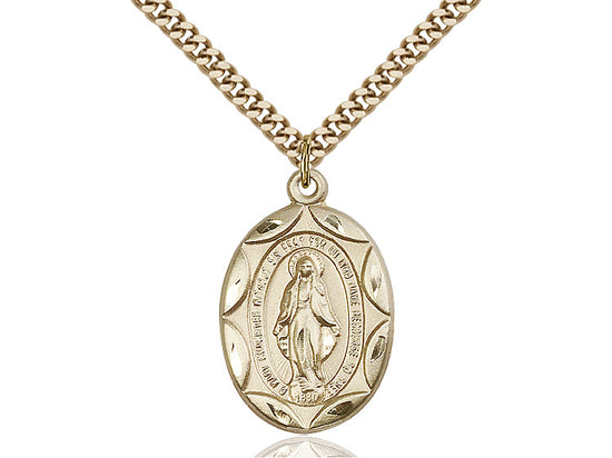 14kt Gold Filled Miraculous Pendant on a 24 inch Gold Plate Heavy Curb Chain - Unique Catholic Gifts