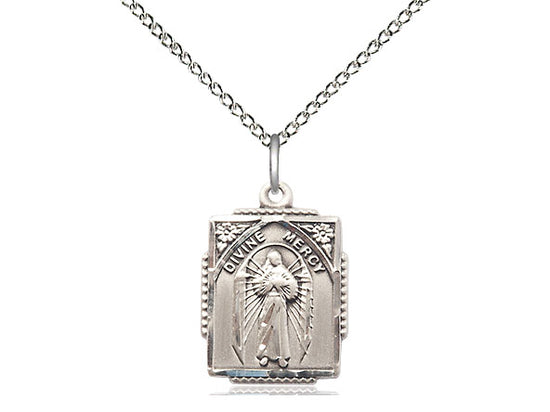 Sterling Silver Divine Mercy Pendant on a 18 inch Sterling Silver Light Curb Chain - Unique Catholic Gifts