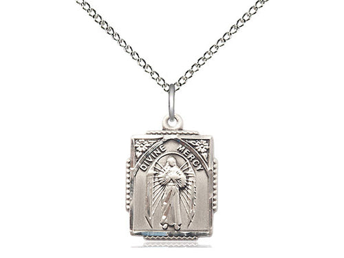 Sterling Silver Divine Mercy Pendant on a 18 inch Sterling Silver Light Curb Chain - Unique Catholic Gifts