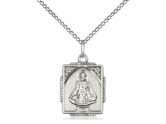Sterling Silver Infant of Prague Pendant on a 18 inch Sterling Silver Light Curb Chain - Unique Catholic Gifts