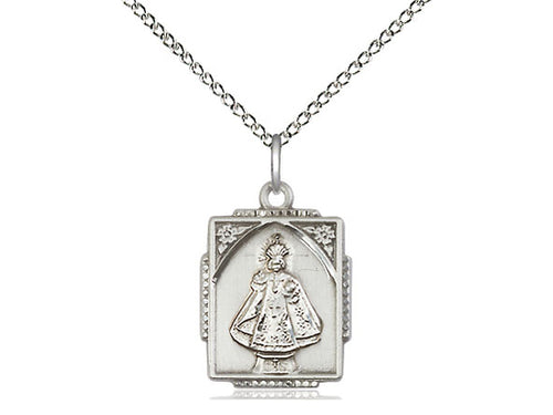 Sterling Silver Infant of Prague Pendant on a 18 inch Sterling Silver Light Curb Chain - Unique Catholic Gifts