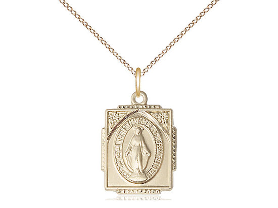 14kt Gold Filled Miraculous Pendant on a 18 inch Gold Filled Light Curb Chain - Unique Catholic Gifts