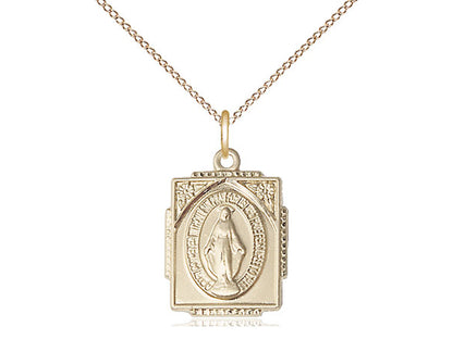 14kt Gold Filled Miraculous Pendant on a 18 inch Gold Filled Light Curb Chain - Unique Catholic Gifts