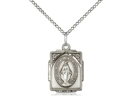 Sterling Silver Miraculous Pendant on a 18 inch Sterling Silver Light Curb Chain - Unique Catholic Gifts
