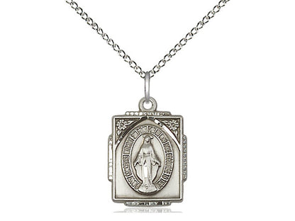 Sterling Silver Miraculous Pendant on a 18 inch Sterling Silver Light Curb Chain - Unique Catholic Gifts