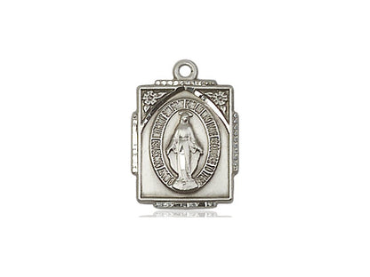 Sterling Silver Miraculous Pendant on a 18 inch Sterling Silver Light Curb Chain - Unique Catholic Gifts