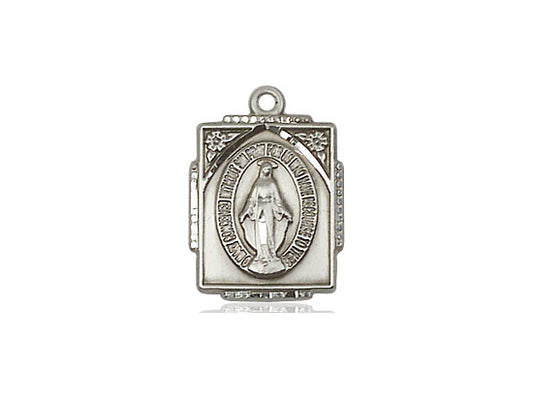 Sterling Silver Miraculous Pendant on a 18 inch Sterling Silver Light Curb Chain - Unique Catholic Gifts